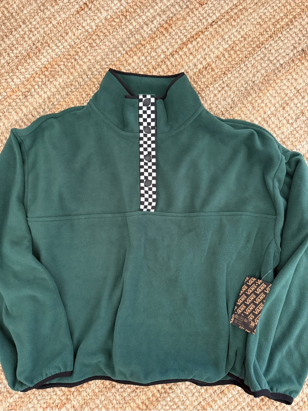 Vans Check Mark Polar Green Fleece Quarter-Snap Pullover with Checkerboard